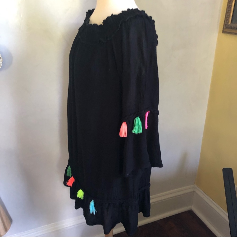 True Destiny beach, bohemian summer black off the shoulder tassel dress - Picture 8 of 16